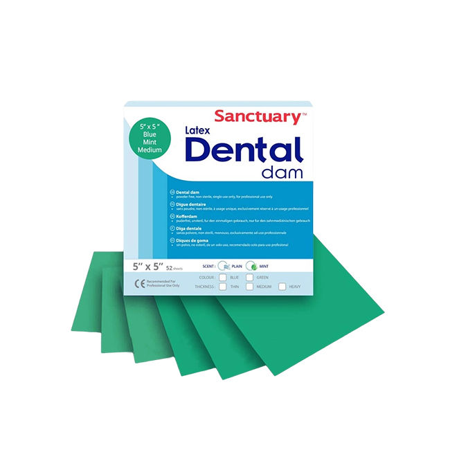 Latex Dental Dams - коффердам с ароматом мяты, зелёный цвет, 127×127 мм, 52 шт. | Sanctuary Health (Малайзия)