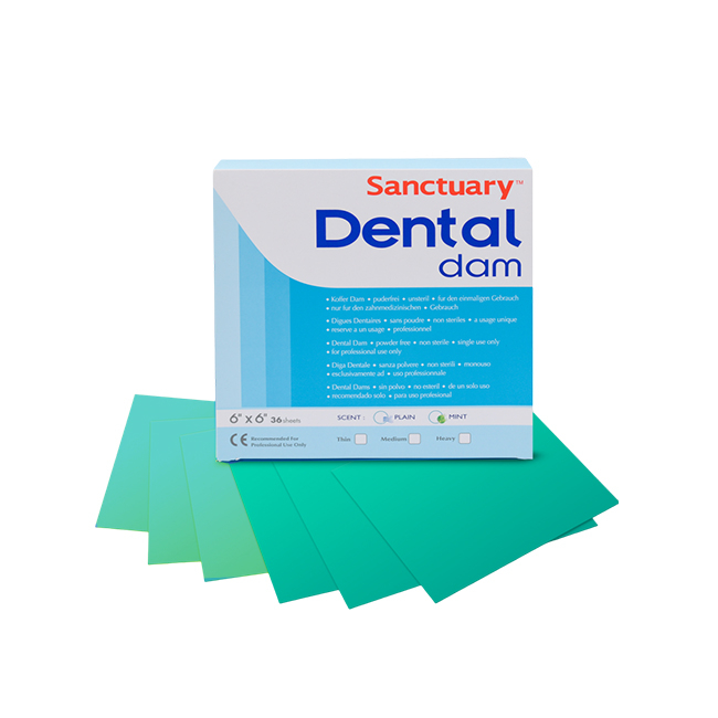 Green Latex Dental Dams - коффердам с ароматом мяты, зелёный цвет, 152×152 мм, 36 шт. | Sanctuary Health (Малайзия)